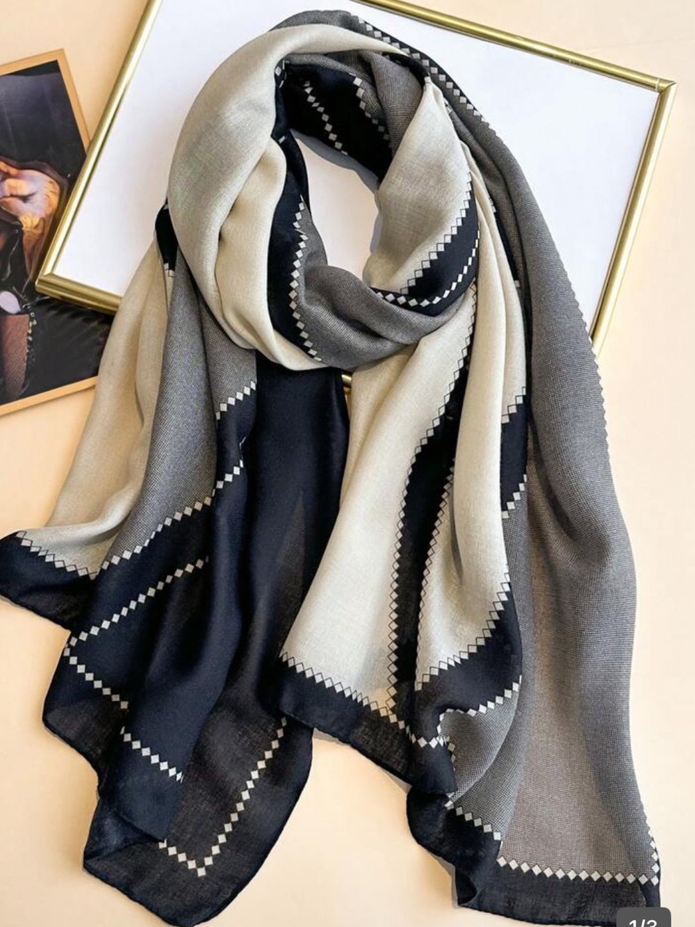 Classic Two-Tone Black & Cream Women's Scarf